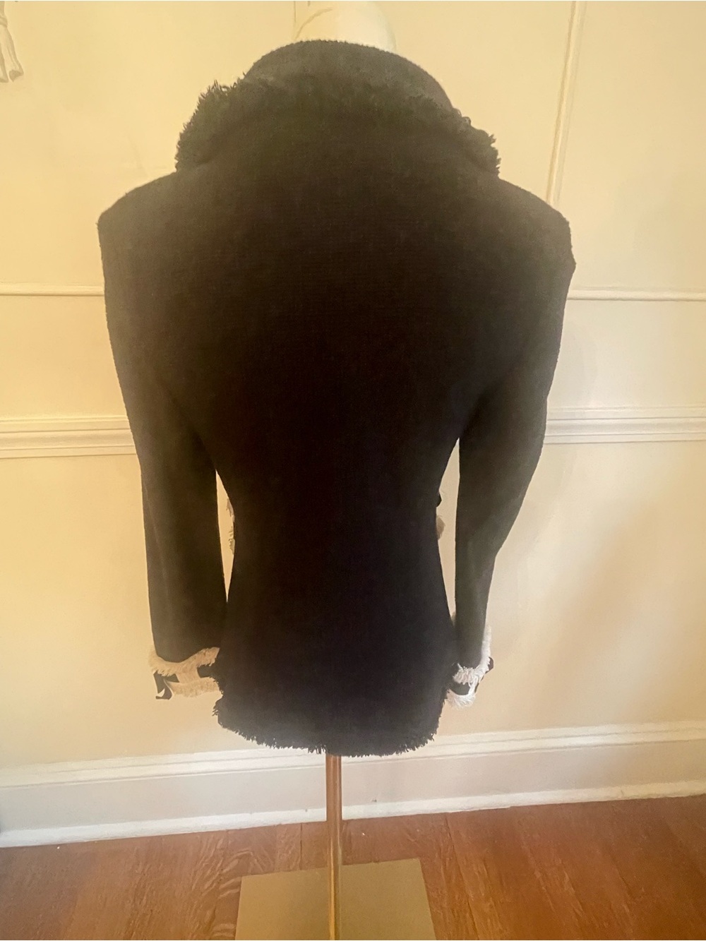 St. John Boutiques Black Bouclé Blazer with Cream Fringe and Gold Buttons - Picture 4 of 13